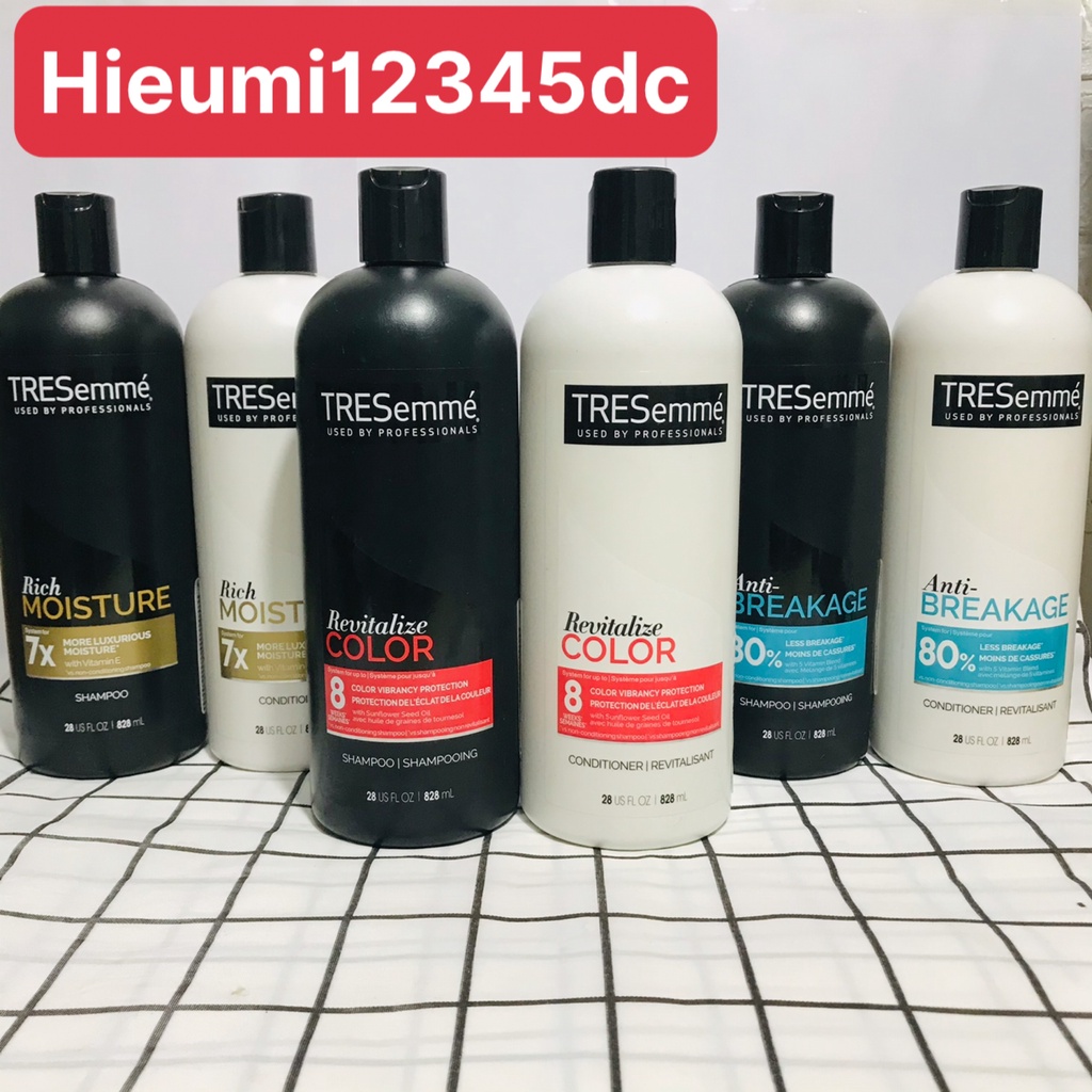 Dầu gội đầu & dầu xả tóc Tresemme 828ml nhập Mỹ chuyên dùng phục hồi tóc khô, tóc hư tổn, tóc gãy rụng chuẩn salon