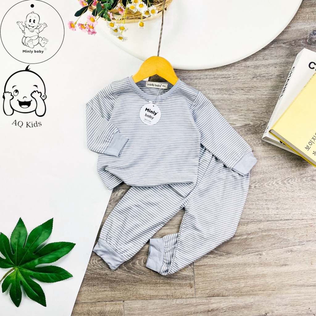 [BÉ 7-28kg] Bộ dài tay bé trai bé gái Minlybaby họa tiết sọc dệt hàng chính hãng -Unibaby store-BDSML