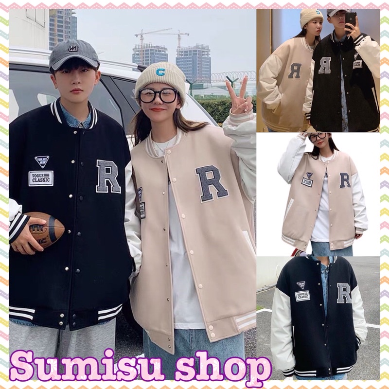 Áo khoác bóng chày, áo khoác bomber mẫu thêu họa tiết chữ R nam nữ Sumisu shop
