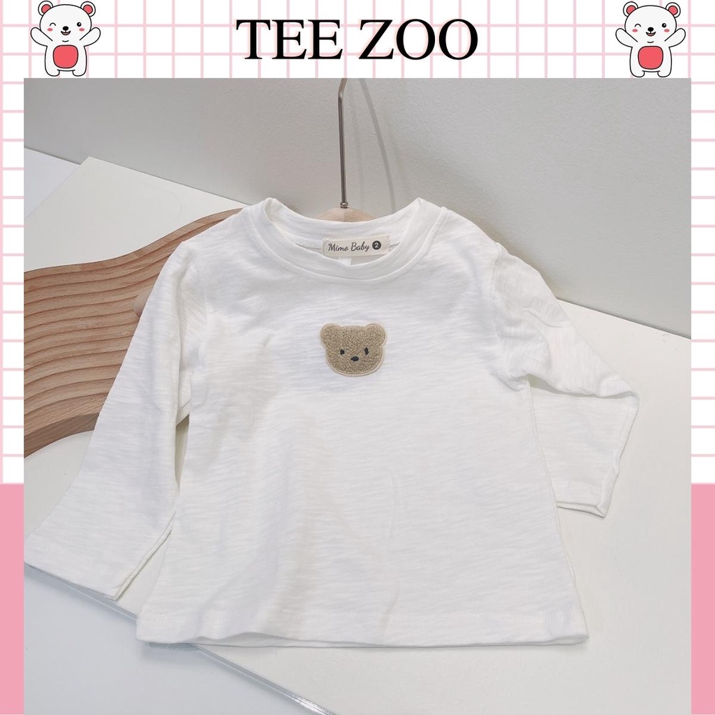 Áo thun dài tay cho bé trai và gái TEEZOO chất cotton xước đính hình gấu trước ngực dành cho trẻ từ 8 đến18kg QA47