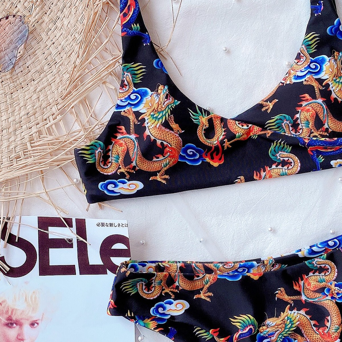 Bikini Màu Đen Hoạ Tiết Rồng Cho Phái Nữ | BigBuy360 - bigbuy360.vn