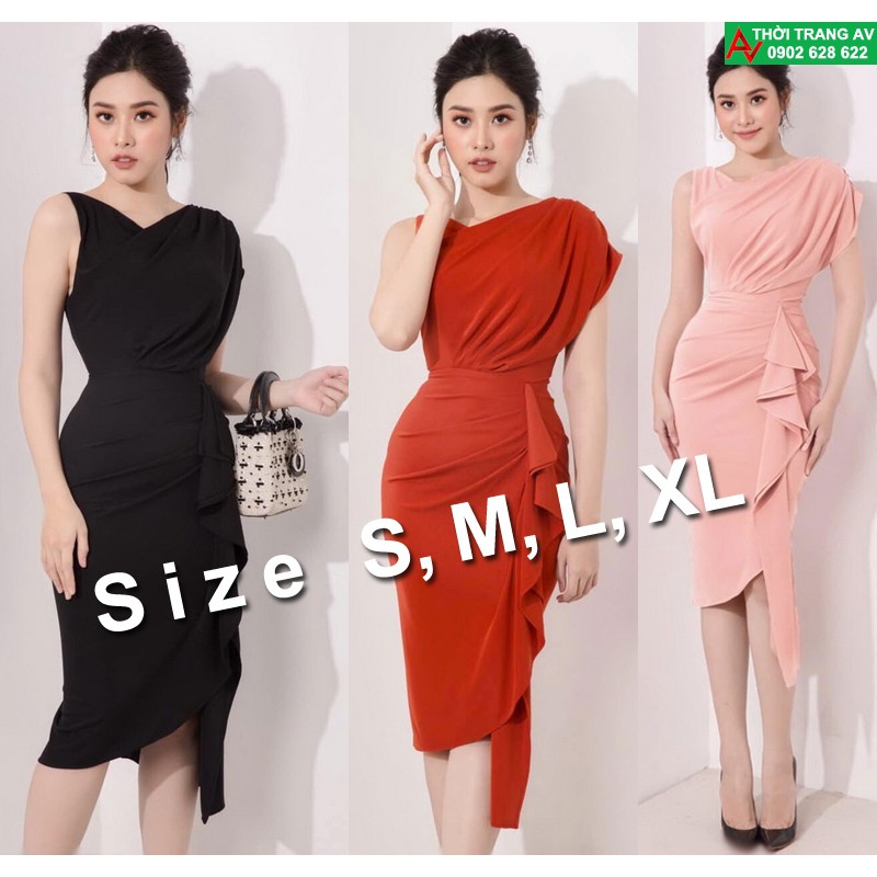 Đầm ôm body vai lệch lai xéo dún bên hông đầy sang trọng - AV6152