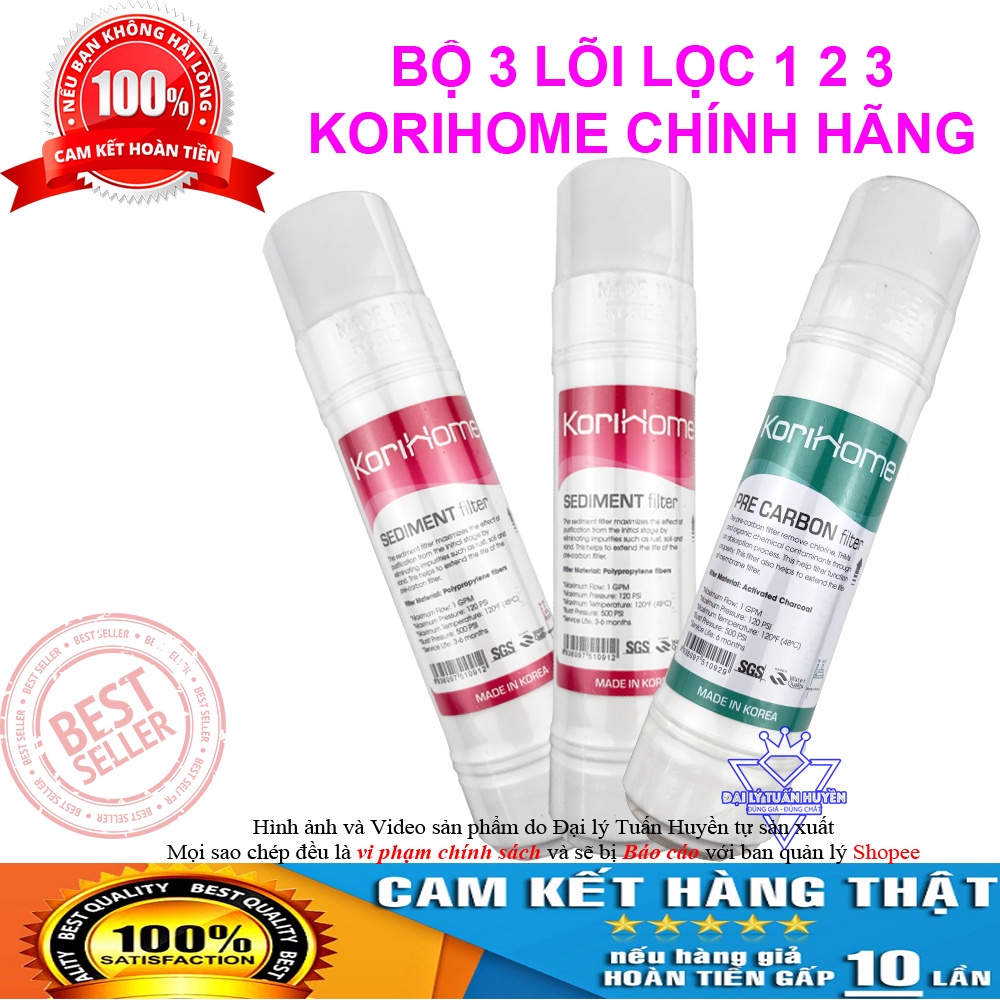 Bộ lõi lọc nước 123 KoriHome chính hãng ( 2 lõi Sediment + 1 lõi Pre Carbon)