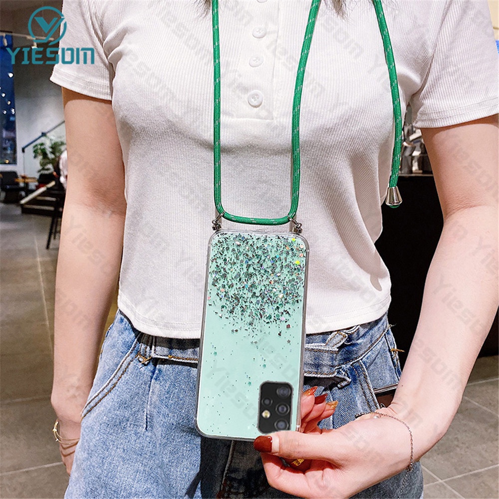 Ốp Điện Thoại Silicon Mềm Trong Suốt Đính Kim Tuyến Kèm Dây Đeo Cổ Sang Trọng Cho Samsung A52 A22 A12 A32 A42 A72 A02 A02S M02 M12