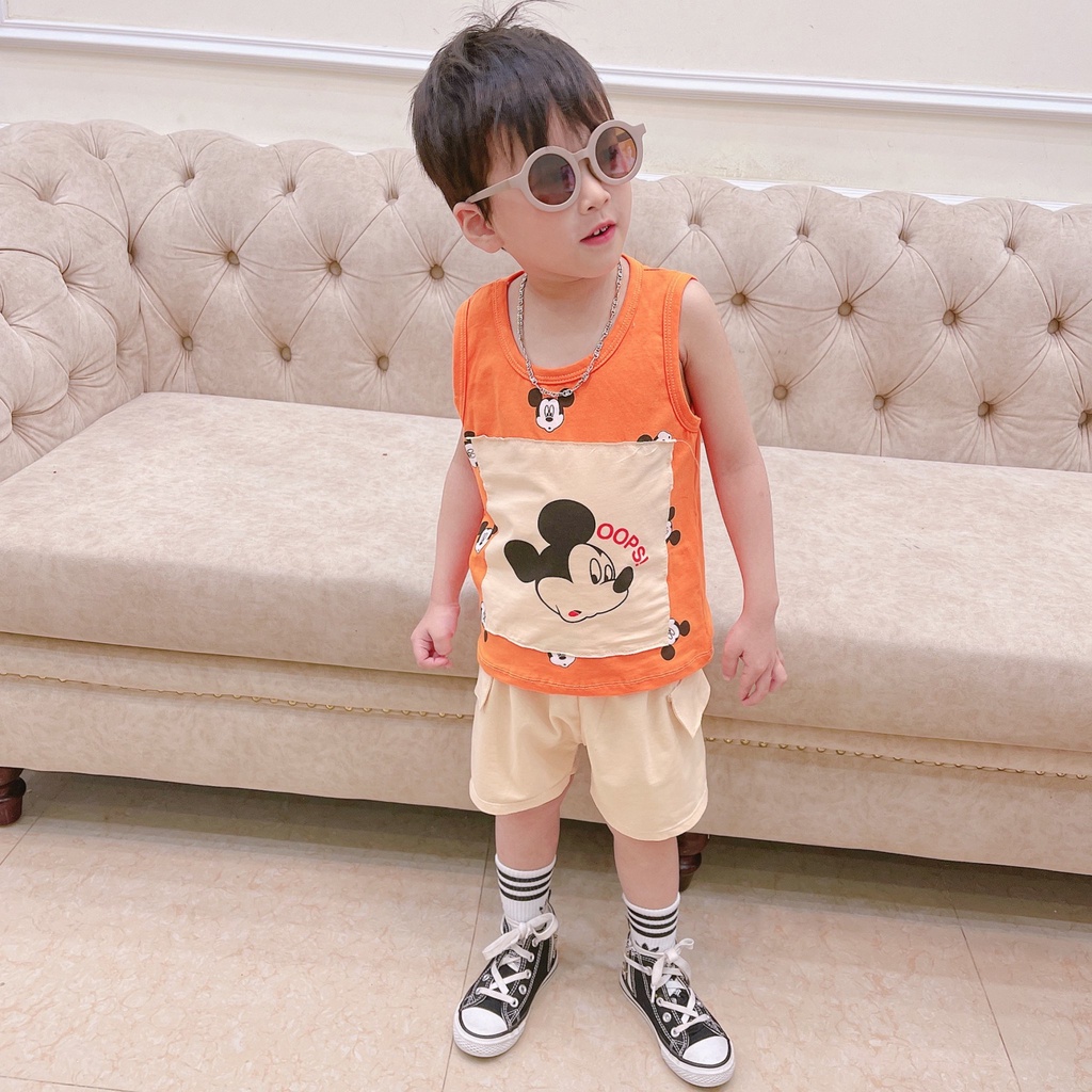 Bộ ba lỗ Mickey chất Cotton tàu họa tiết hoạt hình cực đẹp cho bé trai bé gái