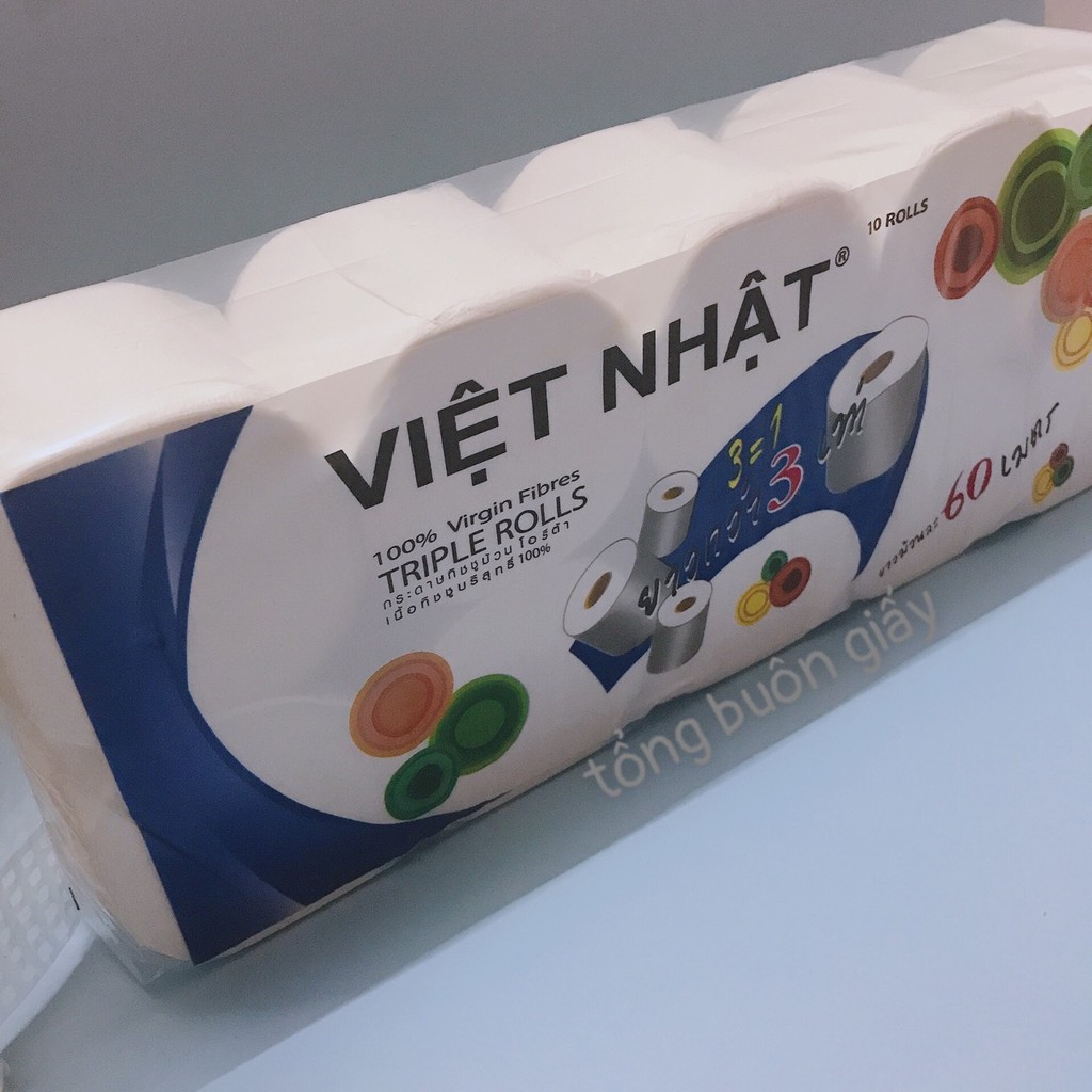 Giấy vệ sinh việt nhật 3 lớp 10 cuộn không lõi