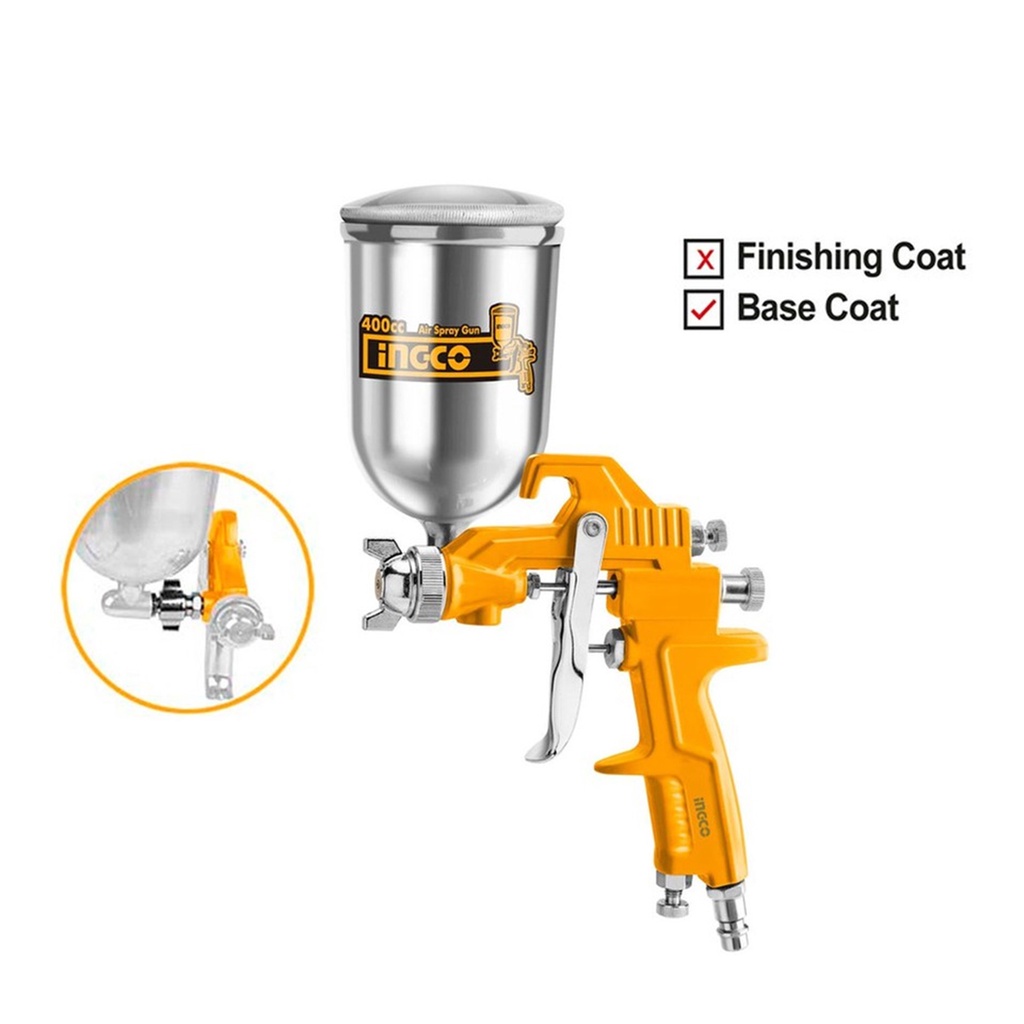 Súng phun sơn INGCO ASG4042 400cc có chỉnh gió bình nhôm 400ml siêu bền phun sơn bằng khí nén sơn xe máy ô tô gỗ nhà cửa