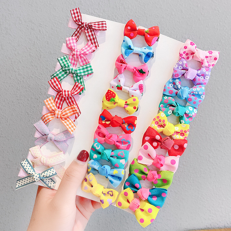 Korean Children's Color Cute Checkered Bow Hairpin Set Baby Princess Bangs Side Clip BB Clip Fashion Temperament Simple and Not Hurt Hair Accessories Headdress Gift