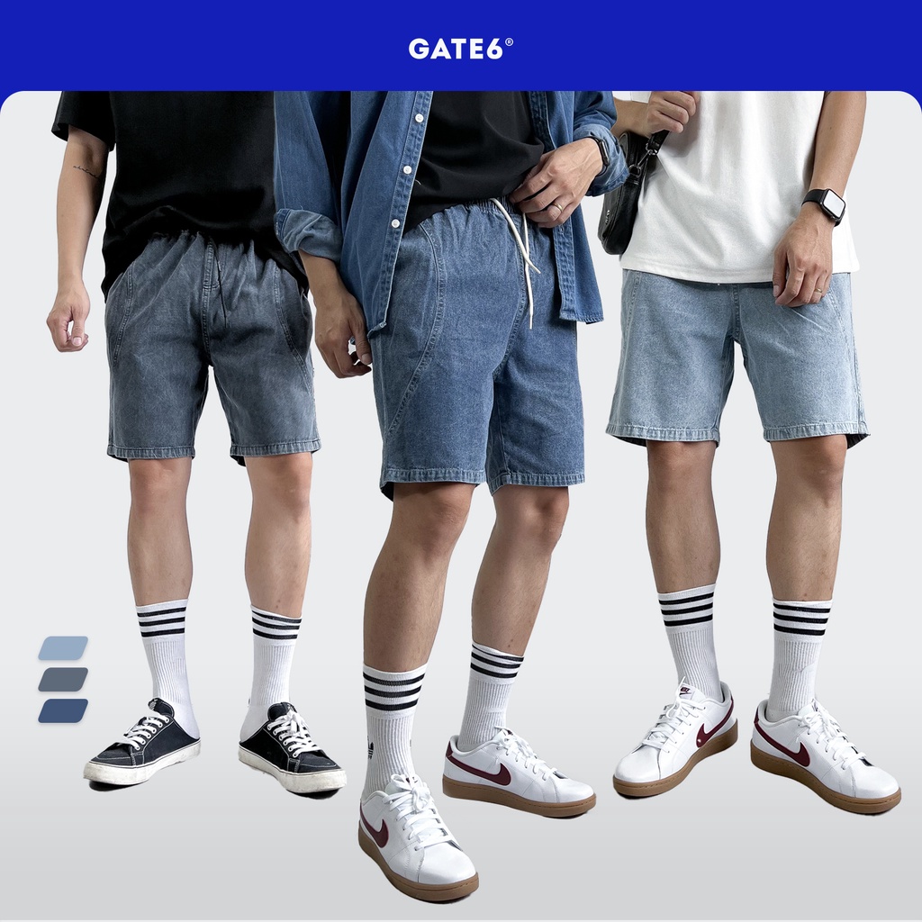 Quần Short Nam ZR vải denim phối túi tròn, quần ngố bò vải mềm lưng chun co giãn kiểu Hàn - GATE6 - #4791