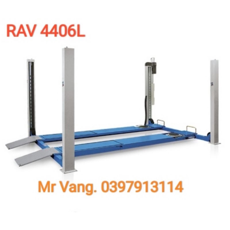 Cầu nâng 4 trụ kiểm tra góc đặt bánh xe 4 tấn, bàn nâng dài (Màu xanh RAL5011) (BG ram lên cầu, đĩa lái)