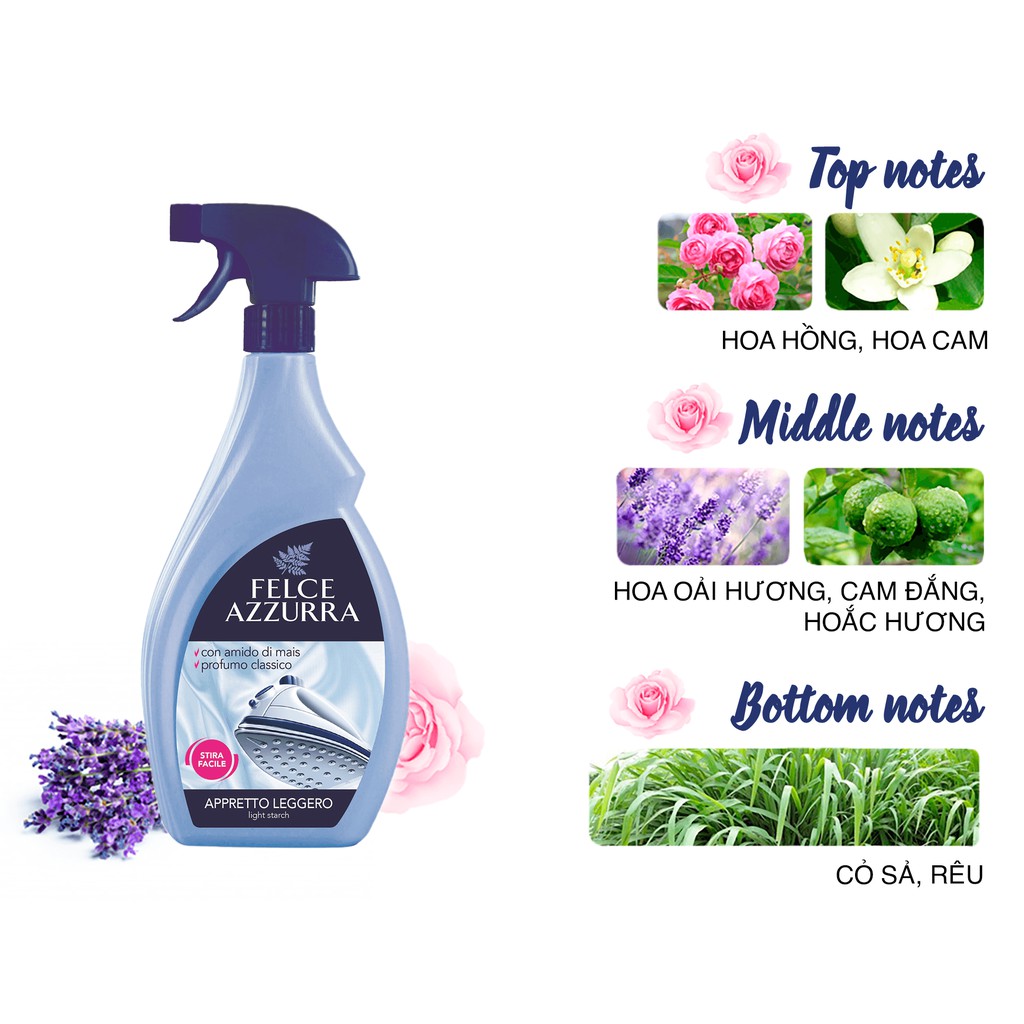 Nước hoa ủi quần áo hương cỏ sả và hoắc hương Felce Azzurra Ý 750ml