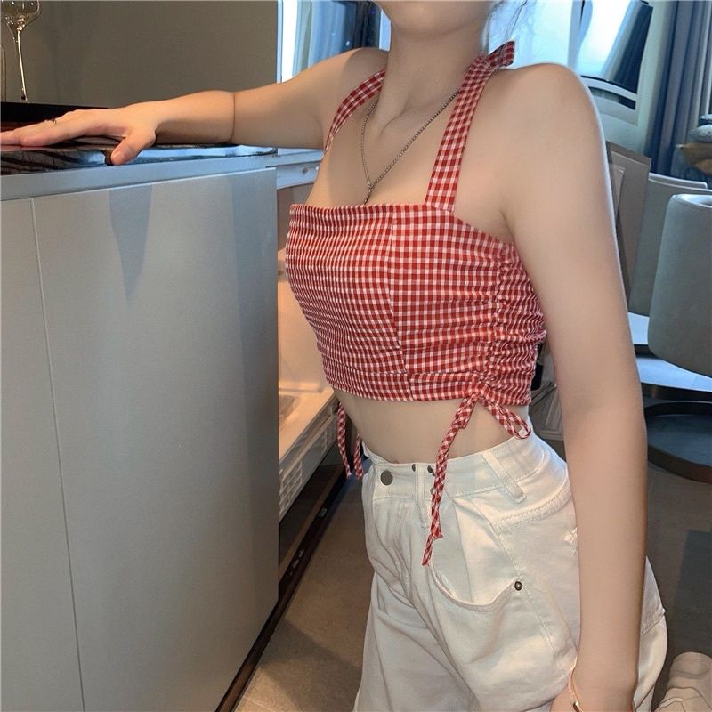 Áo cột nơ rút dây caro siêu hót