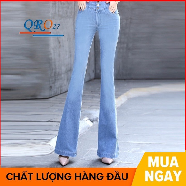 Quần jean nữ ống loe đẹp màu xanh đen thời trang hàng hiệu rosata qro27