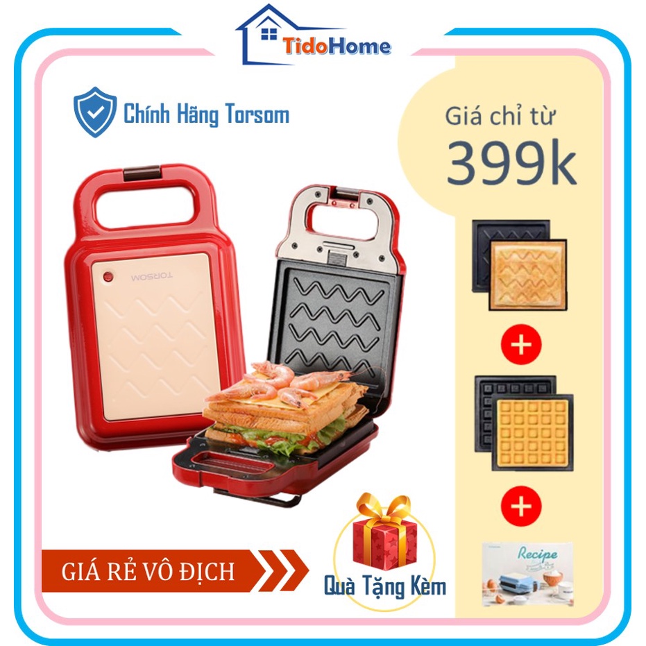 Máy Nướng Bánh Mì Kẹp Sandwich Đa Năng, Máy Làm Bánh Waffle Chính Hãng Torsom. TidoHome SWM01