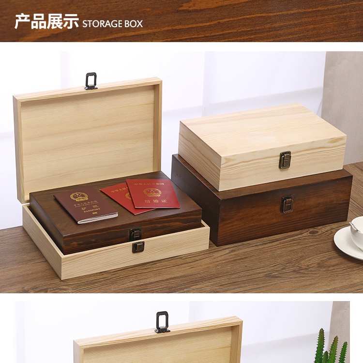 Hộp Gỗ Đựng Đồ Hình Chữ Nhật Có Khóa Phong Cách Retro