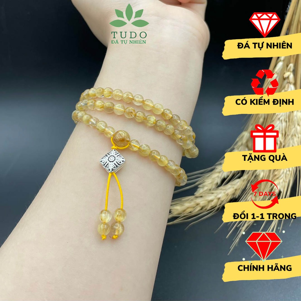 Vòng charm bạc TUDO T.A Tóc Vàng 6li đeo 2 kiểu: vòng tay chập 3 vòng hoặc Vòng cổ - nữ mệnh Kim Thổ