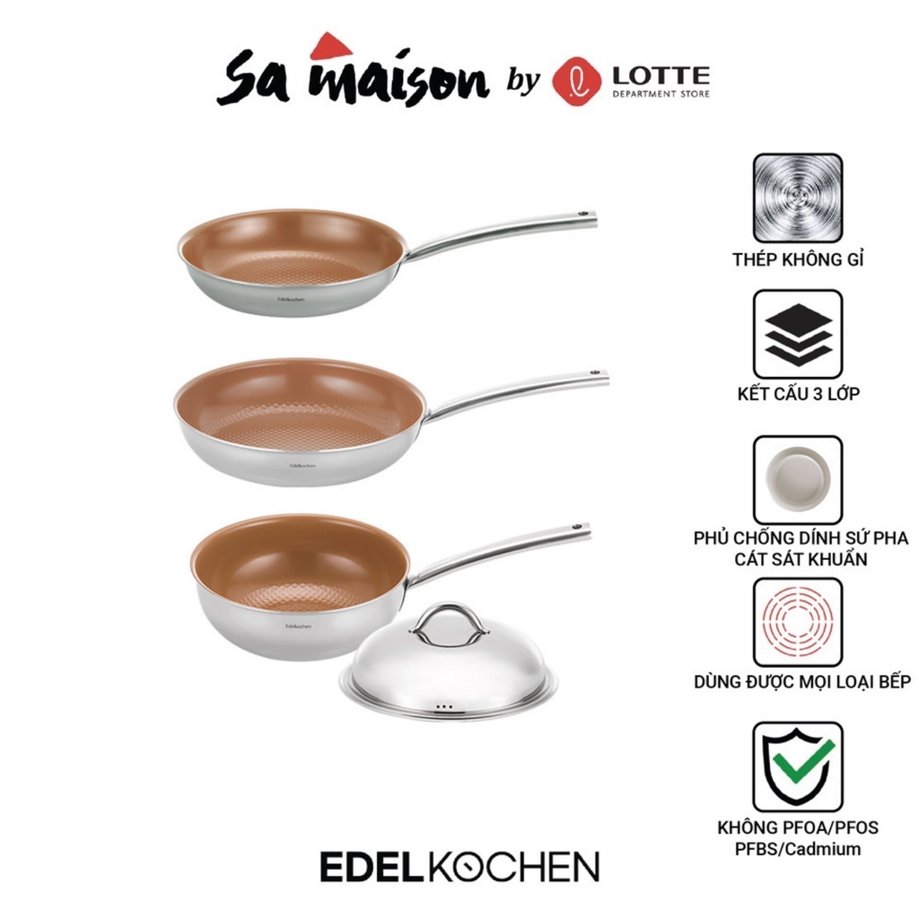 Chảo chống dính 3 lớp Easy Prism Edelkochen màu Nâu - Size 24/28cm