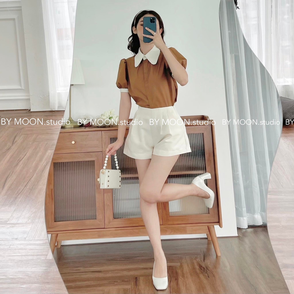 Áo sơ mi kiểu tay bồng tiểu thư thiết kế BY MOON - ảnh thật A009