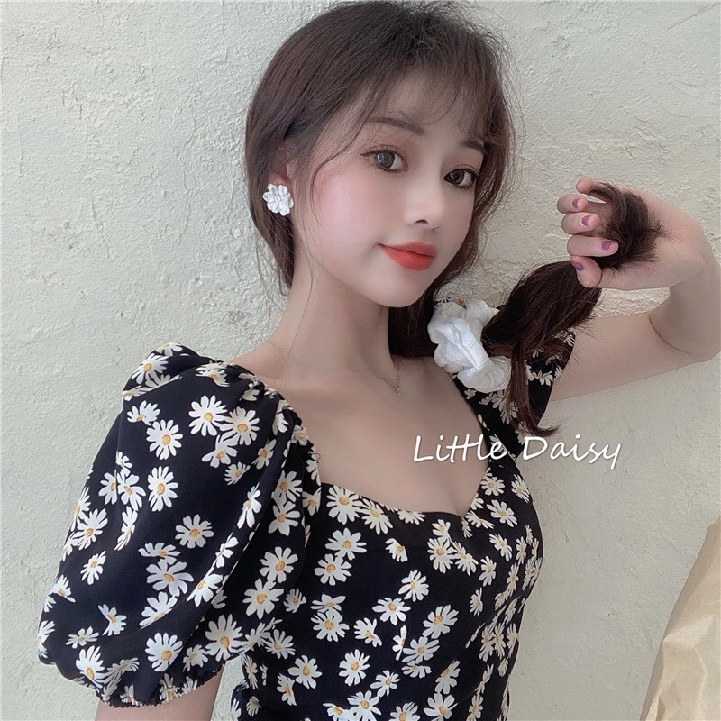 Áo voan hoa cúc croptoptop cúp ngực trễ vai nữa tính TTSA0461