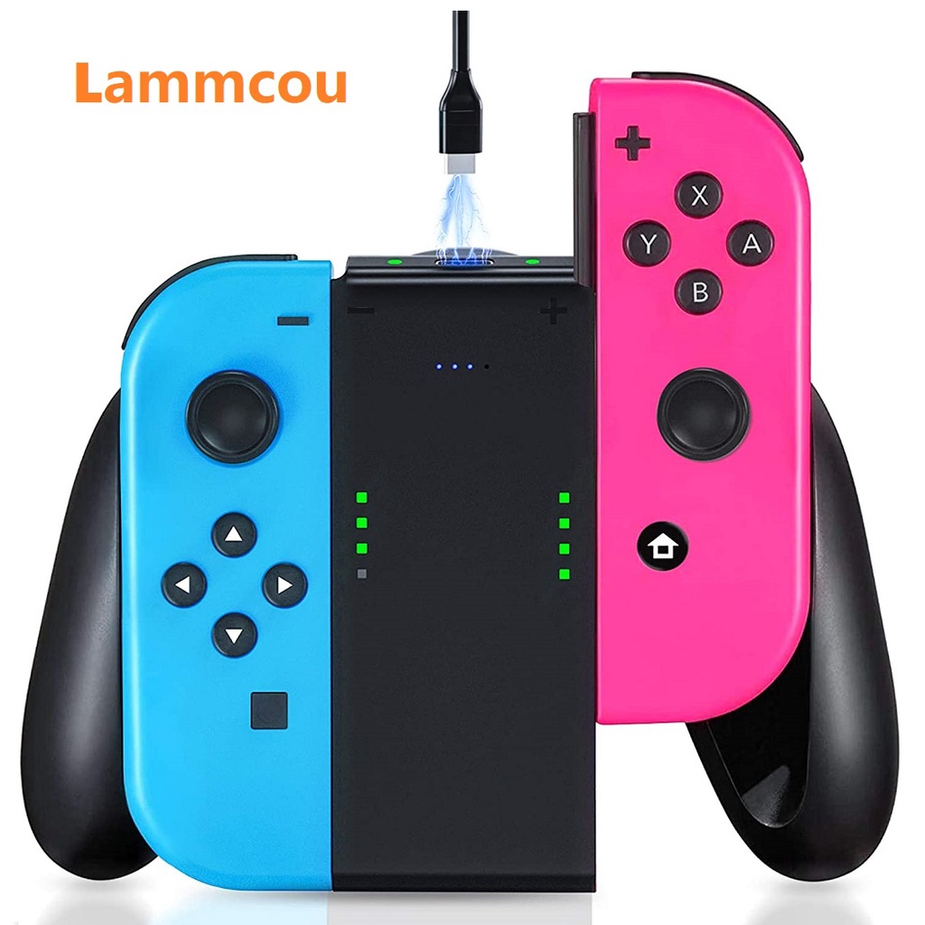 Bộ sạc pin LAMMCOU 2000mAh có đèn LED báo hiệu thích hợp cho tay cầm chơi game Joy Con Nintendo Switch