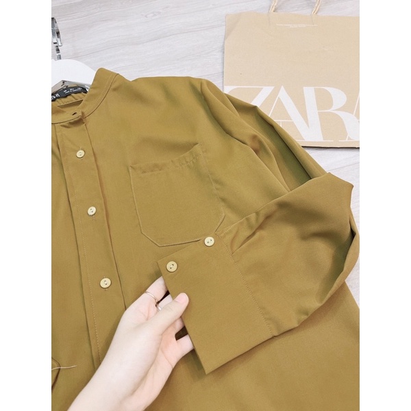 Sơ mi cổ tàu đuôi tôm màu nâu vàng KT94