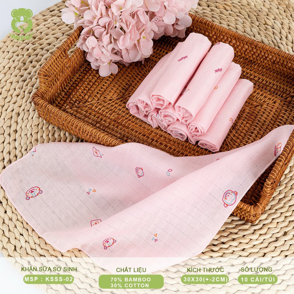 Set 10 KHĂN SỮA SƠ SINH MIPBI DẠNG Ô VUÔNG NHỎ Chất liệu 70% bamboo + 30% cotton siêu đẹp