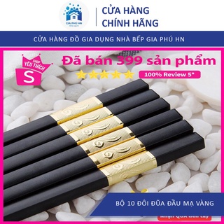 Bộ 10 đôi đũa 🍓𝐂𝐀𝐎 𝐂𝐀̂́𝐏 🍓 bộ 10 đôi đũa đầu mạ vàng siêu đẹp