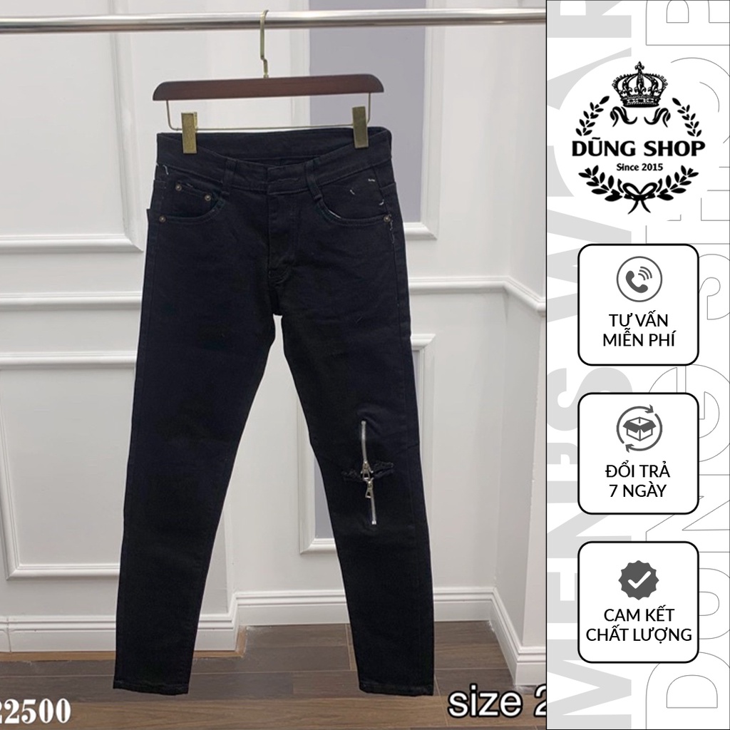 Quần bò khoá ống,khoá sườn,quần bò nam nhăn gối thời trang -T008
