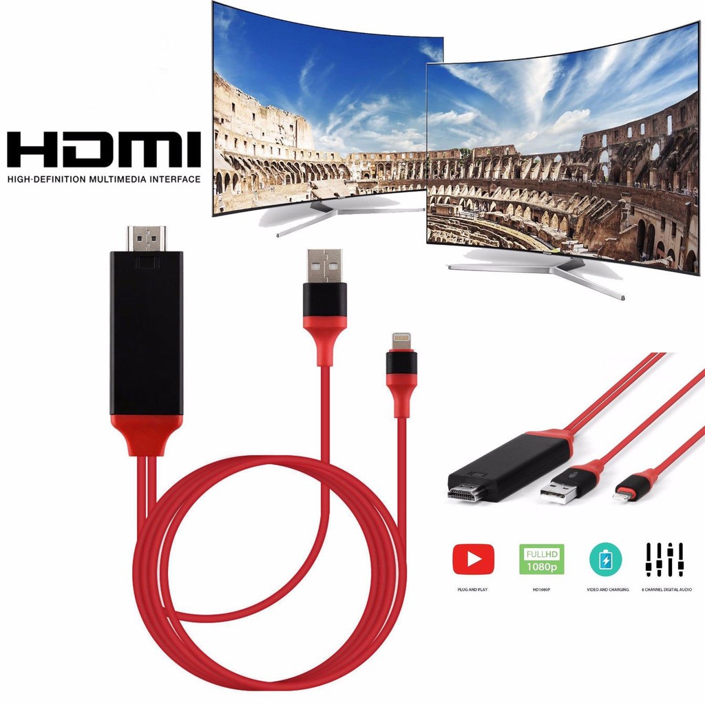 Cáp MHL Lightning to HDMI cho iPhone, iPad-Sản xuất theo công nghệ mới 2020 TĂNG ĐỘ NÉT-ĐỘ ỔN ĐỊNH tín hiệu 100%