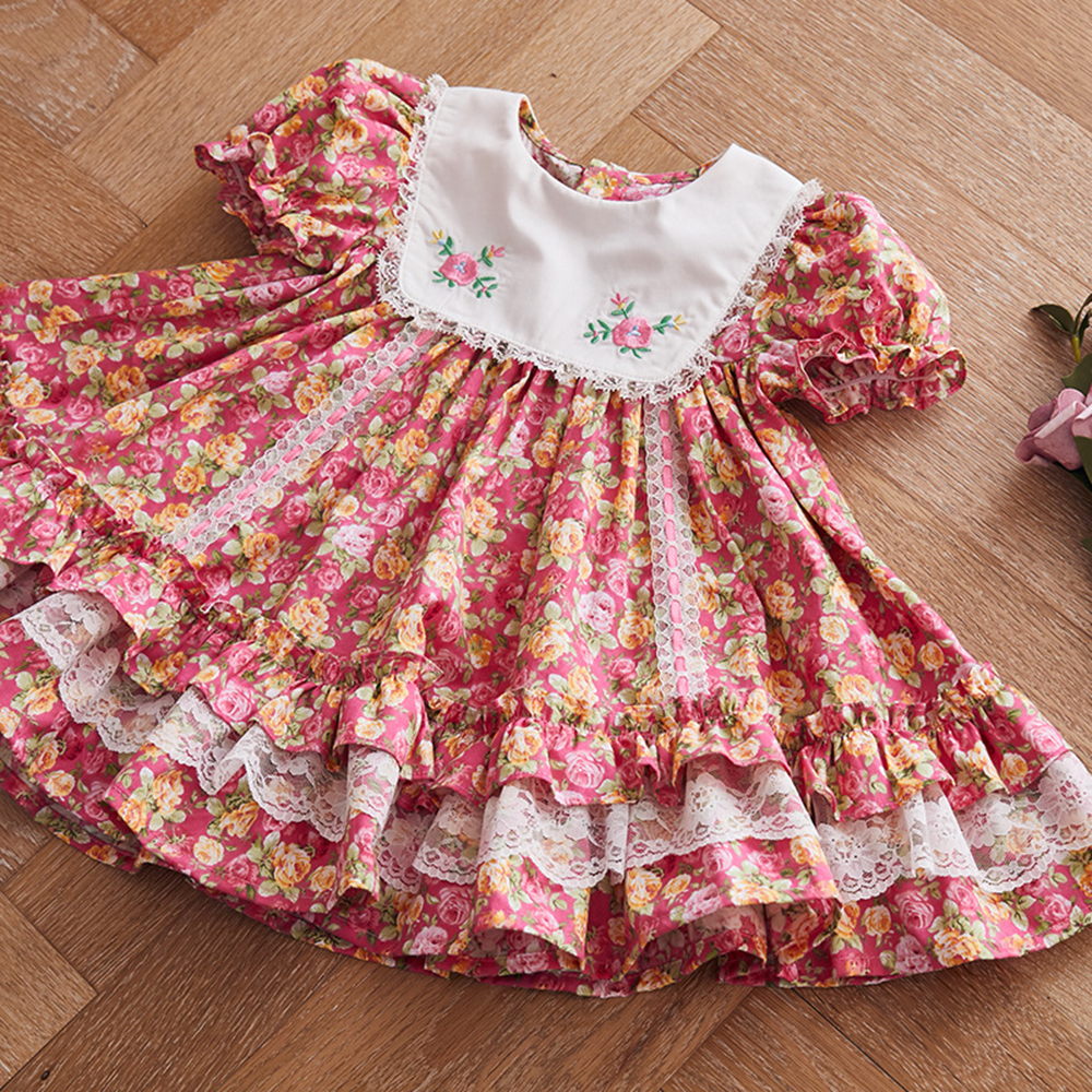 Đầm tay ngắn vải cotton in họa tiết hoa dễ thương xinh xắn dành cho bé gái