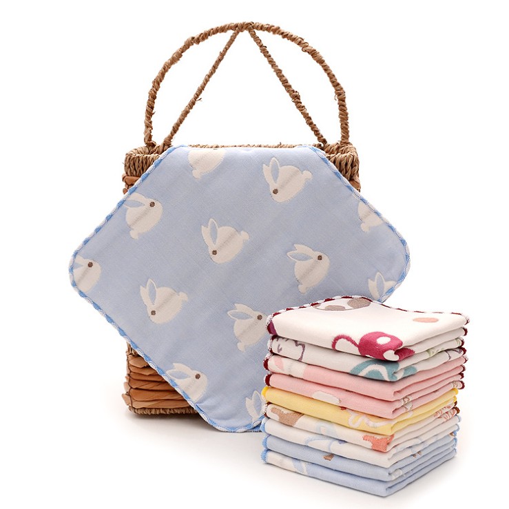 Khăn mặt cotton 6 lớp cao cấp, kích thước 25*25cm, họa tiết dễ thương cho bé