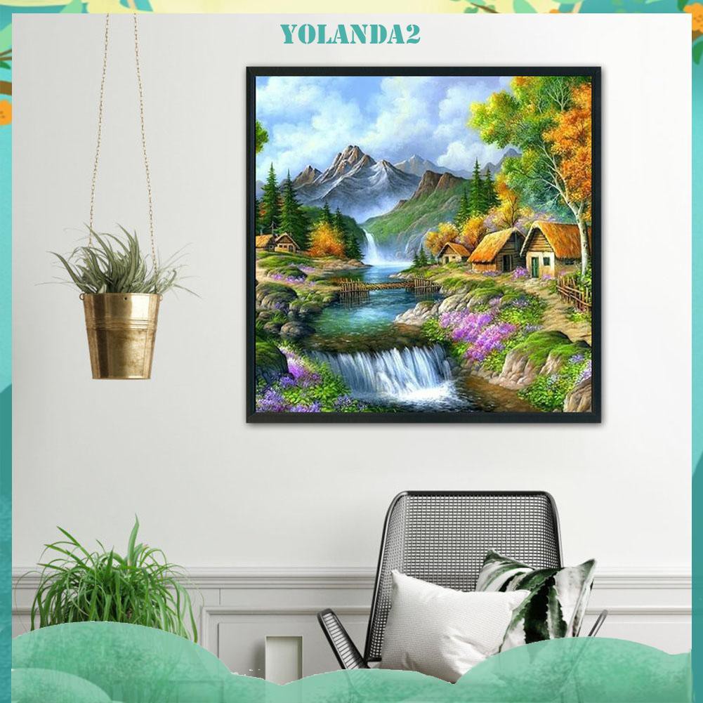 Tranh thêu chéo 3 sợi in sẵn trang trí nội thất hình khung cảnh miền quê 11CT DIY