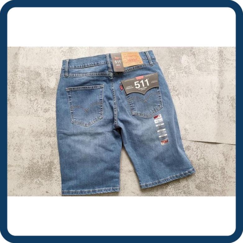 SALE GIÁ VỐN quần jean short nam le511 màu xanh sáng ống rộng dài qua gối hàng vnxk