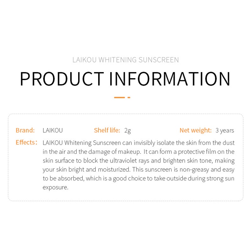 Kem Chống Nắng LAIKOU SPF 50 + 2g JP5 Làm Trắng Da Chống Tia UV