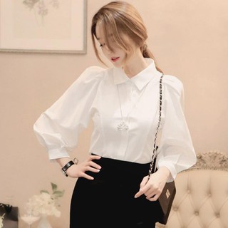 Áo Sơ Mi Trắng Nữ, Áo Kiểu Hàn Quốc Tay Dài Phồng Chất Thô Lụa Cao Cấp Hàng Thiết Kế Form Dáng Chuẩn Dễ Phối Đồ.