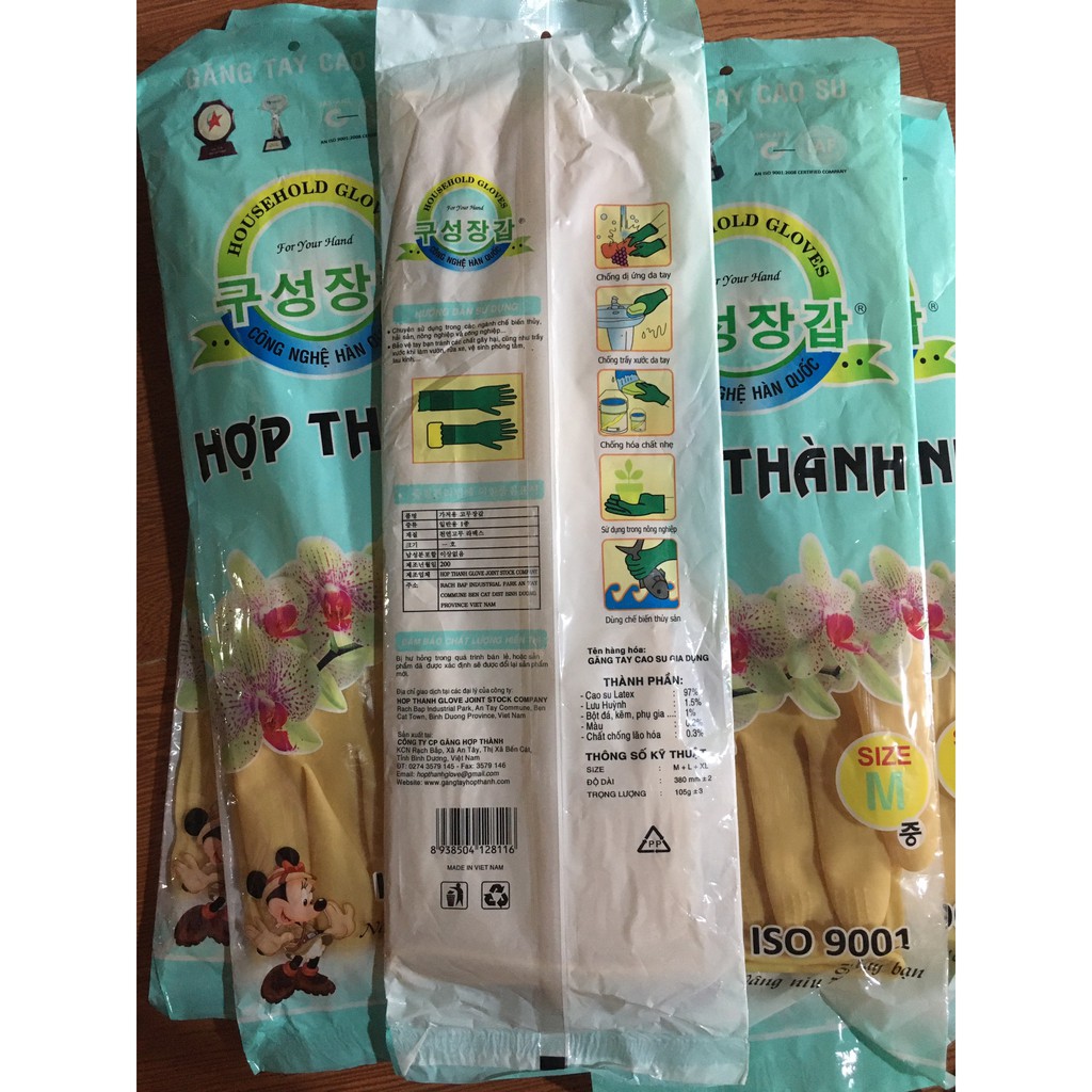 Găng tay cao su Hợp Thành dài 38cm size M, L, XL, găng tay rửa chén rửa bát, bao tay cao su rửa chén
