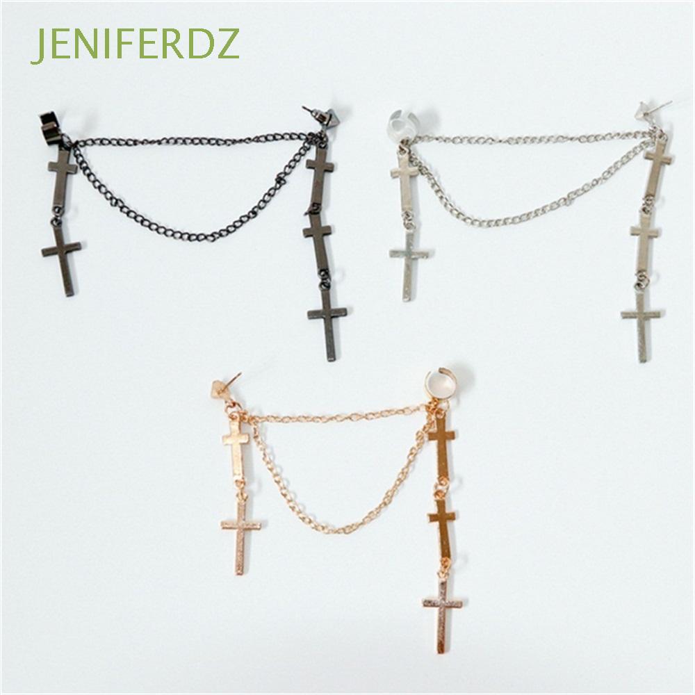 JENIFERDZ Gripping Ear Stud Crosses Clip BTF Chain Cuff Rock Wrap Tassel Hot Earring/Multicolor