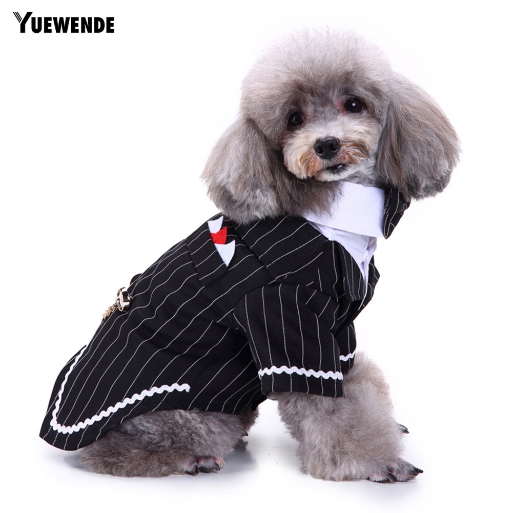 YUE ✻ Pet Dog Puppy Formal Tuxedo Suit Striped Wedding Bow Tie Jacket Costume Clothes