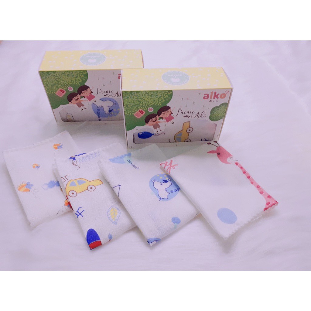 Khăn sữa, khăn xô, khăn lau mặt in hình cao cấp cho bé - Aiko