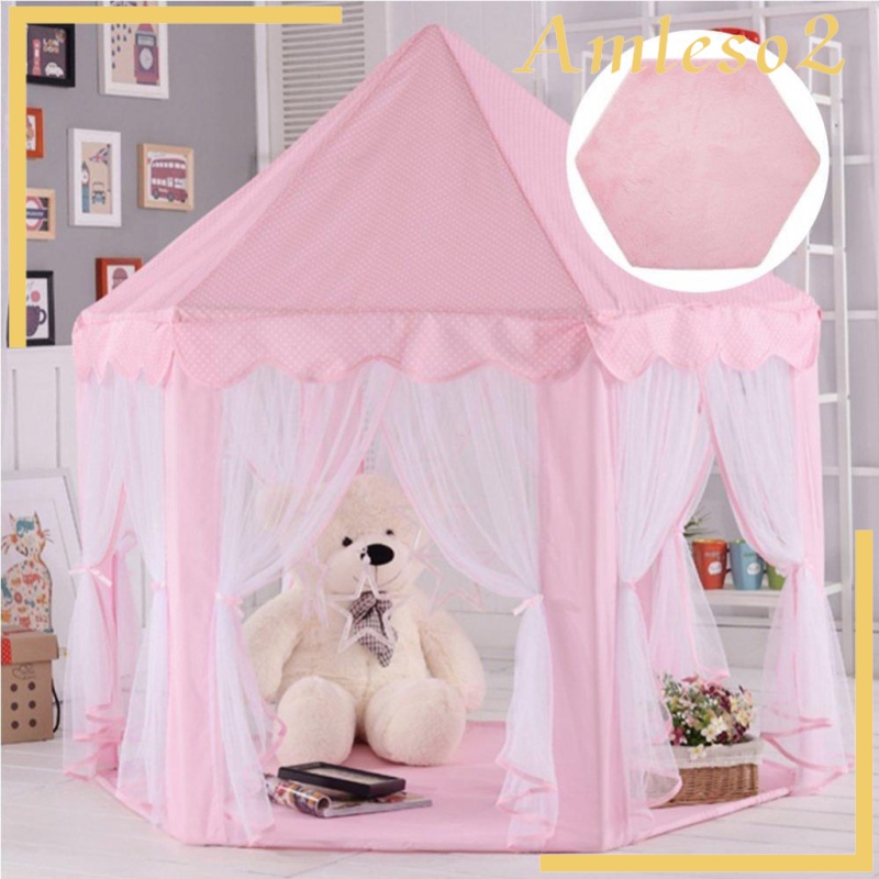 Plush Kids Tent Carpet Rug Mat Bedroom Cushion Replacement -Hexagonal Pink