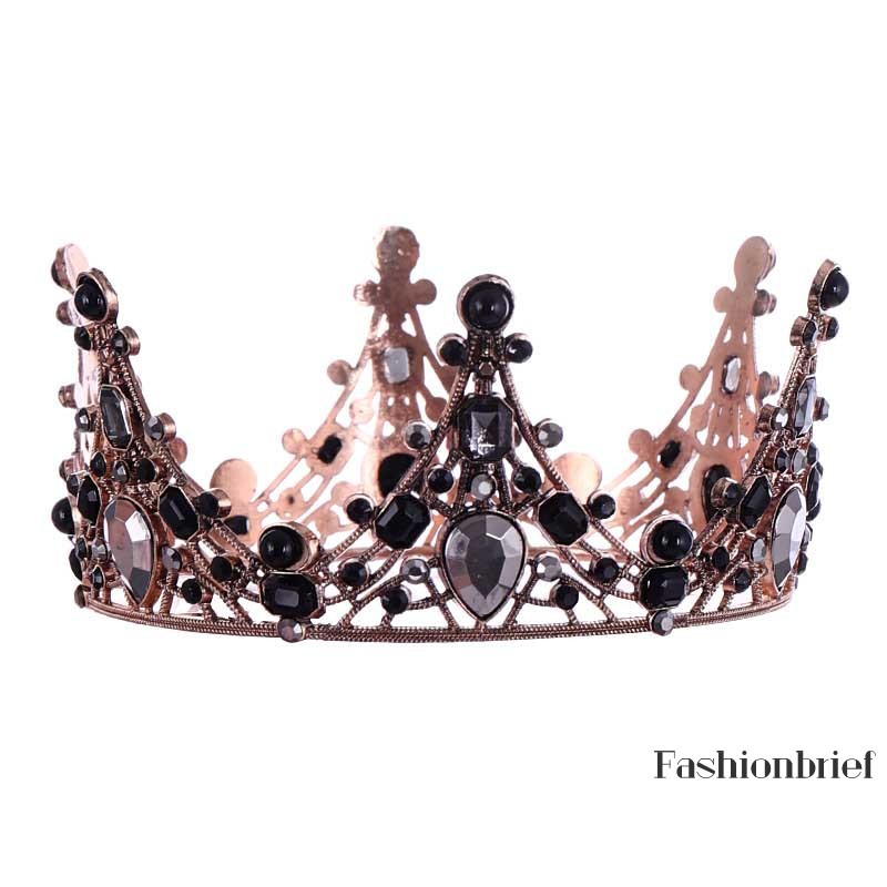 ❤BRIEF Vintage Baroque Tiara Black Beads Tiaras Crowns Hairband Royal Queen Headband for Women Chris