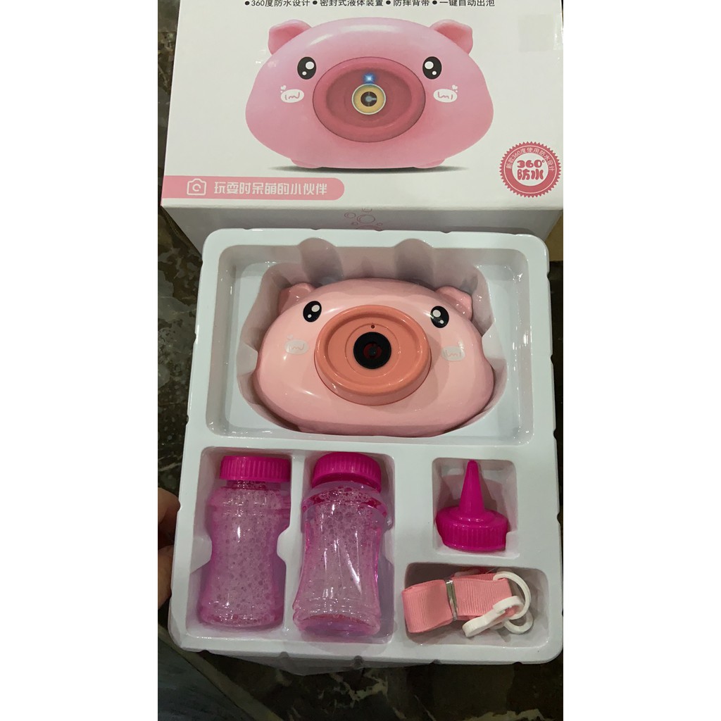 Đồ chơi máy ảnh thổi bong bóng tự động có nhạc hình chú heo hồng đáng yêu cho bé