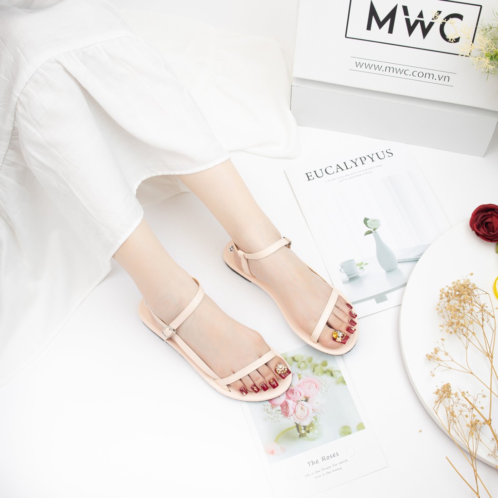 Giày sandal nữ MWC dép sandal quai mảnh da mềm đế bệt ôm chân cho nữ NUSD- 2755