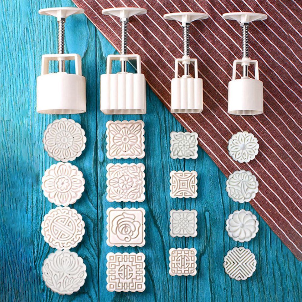 Set 6 Khuôn Nhấn Tạo Hình Bánh Trung Thu 3d Bằng Nhựa