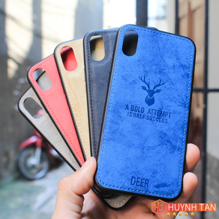 Ốp lưng Iphone X / XS vân da khắc hình Nai viền chỉ(Full Màu)