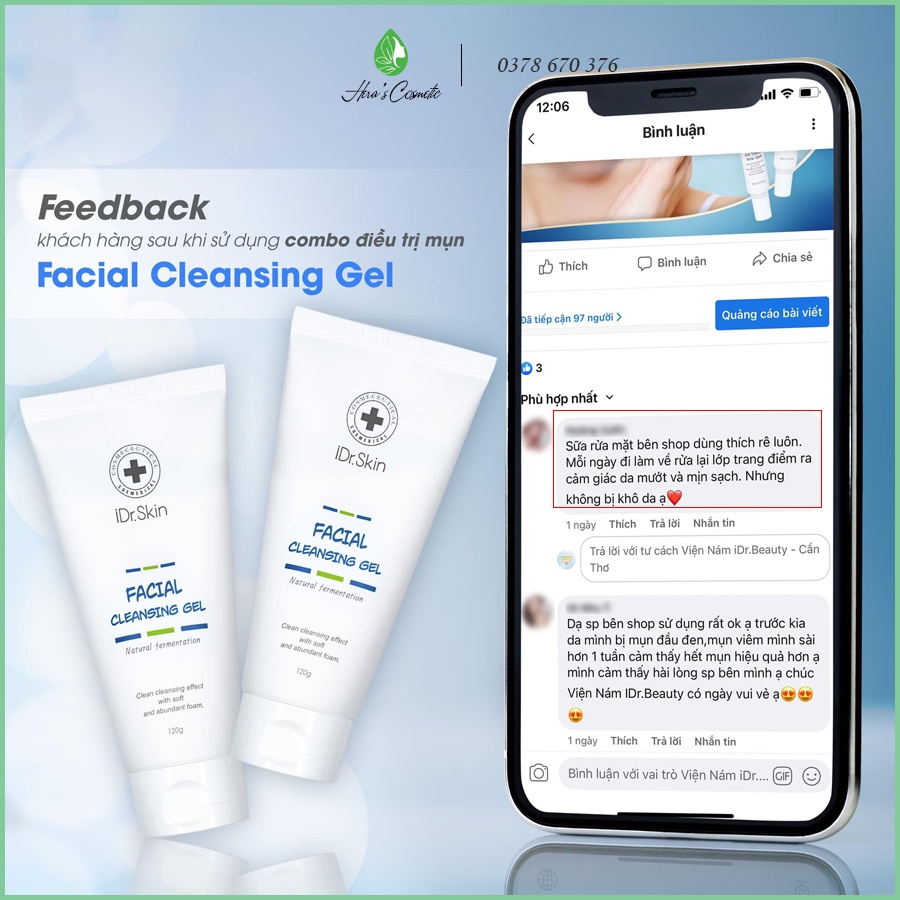 Sữa rửa mặt lên men IDr Skin _ IDr Skin Facial Cleansing Gel 120g dùng được cho da nhạy cảm