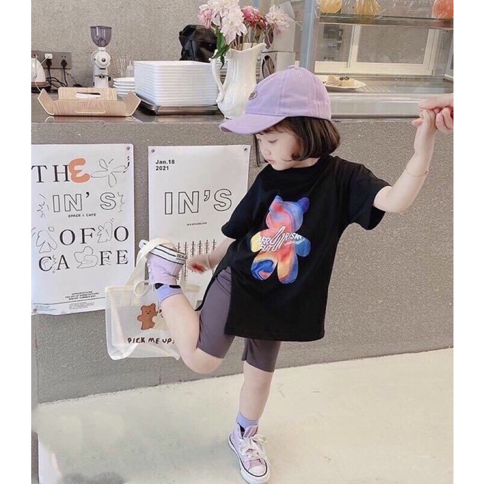 Set áo thun cộc tay quần leggin đùi bé gái cotton loại 1 siêu đáng yêu