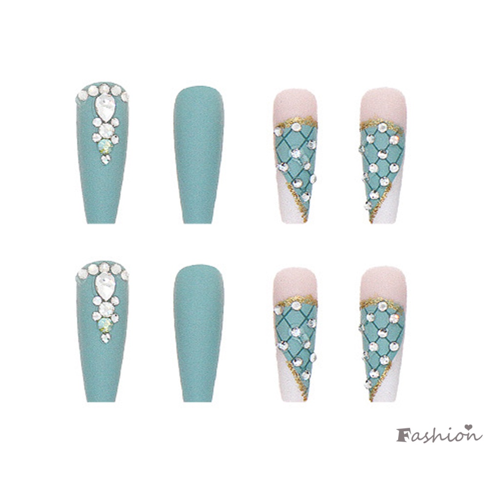 Bộ 24 Móng Tay Giả Trang Trí Nghệ Thuật Màu Xanh Dương Lấp Lánh Không Bị Rơi Dễ Xé