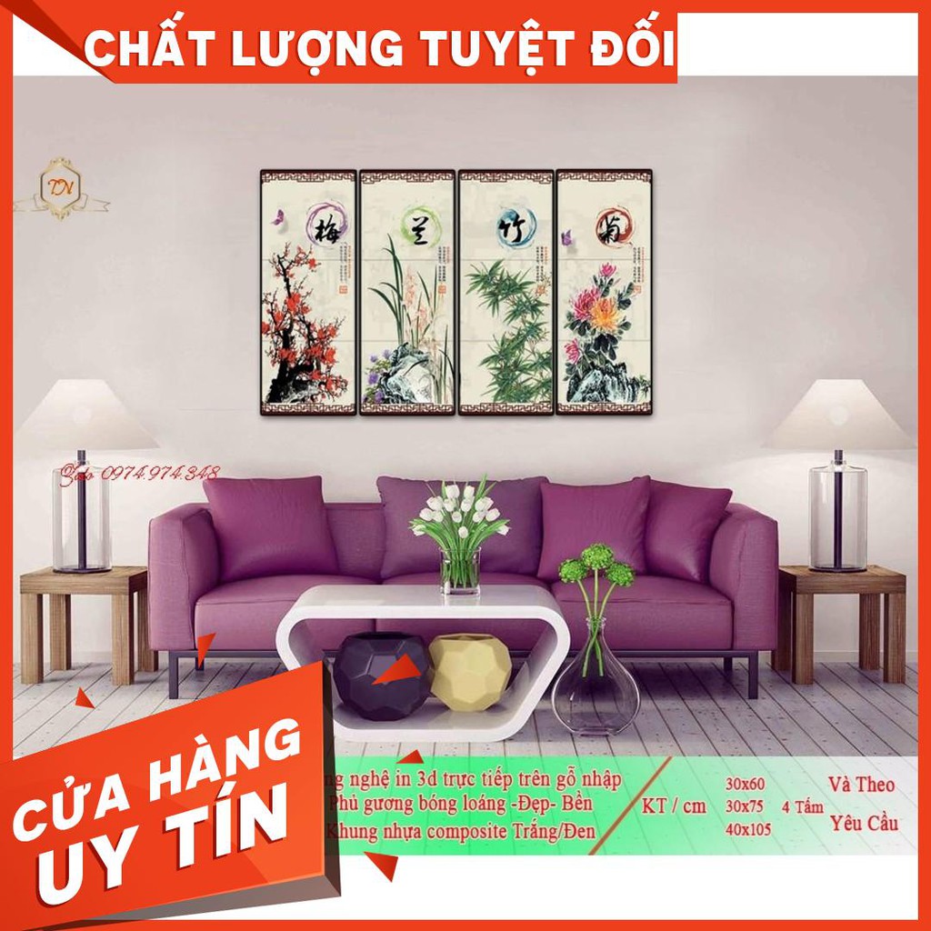 Tranh GỖ treo tường Tranh bộ treo tường tứ quý phủ gương TQ32