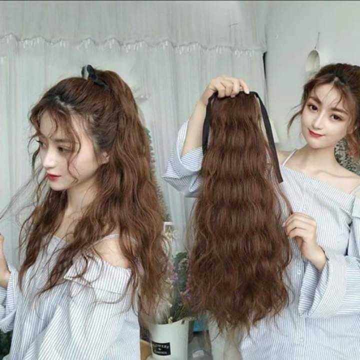 Đuôi tóc giả cột xù mì CAO CẤP . Tóc dài 60cm xoăn HÀN QUỐC, loại siêu nhẹ, cứu tinh tóc mỏng, tóc ngắn